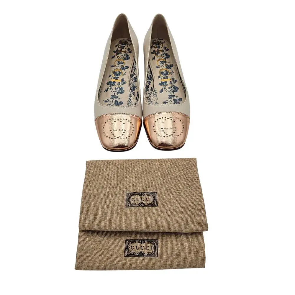 Gucci GG Logo Hills Ballet Flat Square Cap Toe White Rose Gold Size 38.5 US 8.5 - Picture 2 of 10